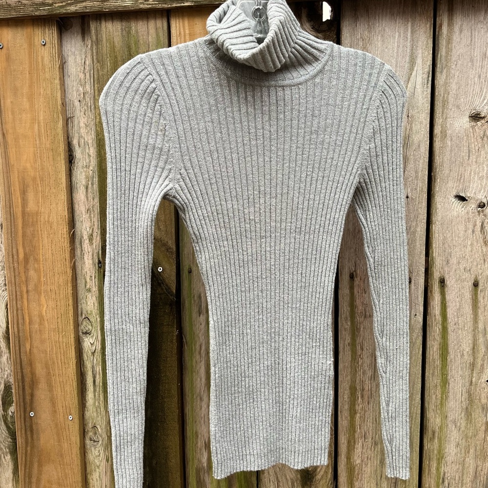 EXPRESS Light Gray silvery Ribbed Turtleneck Sweater size small